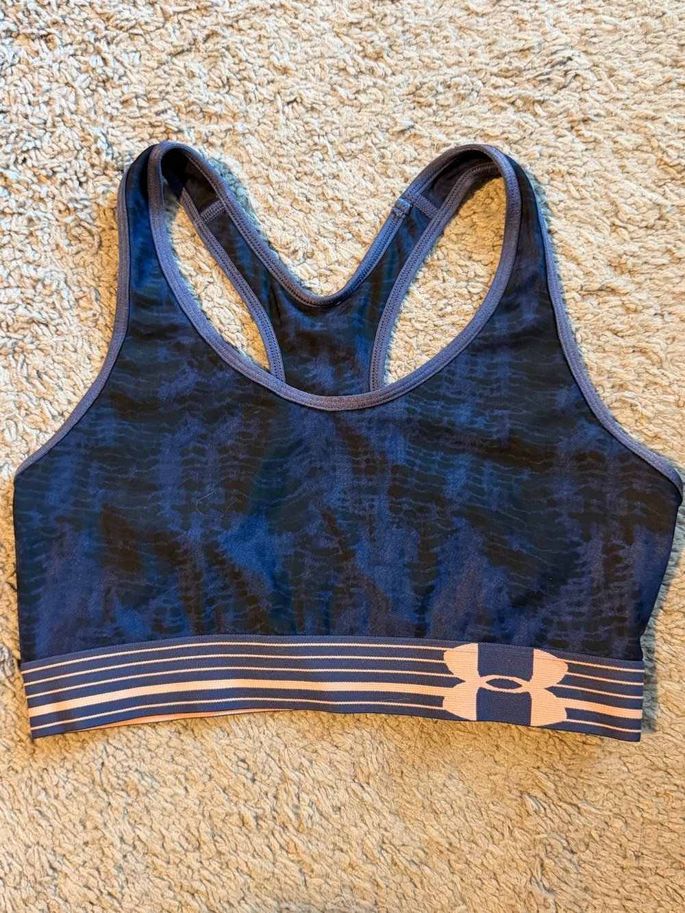 Under Armour Navy and Black Racerback Sports Bra with Pink Logo Band